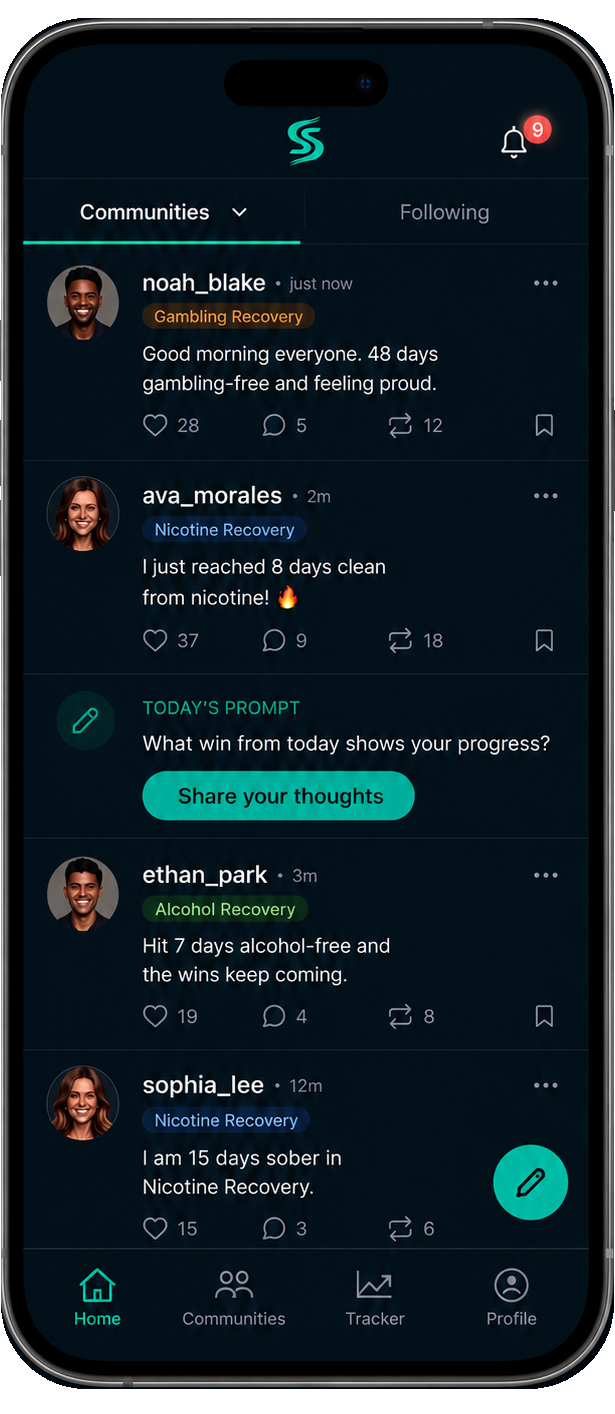 Sober Stride social timeline on an iPhone